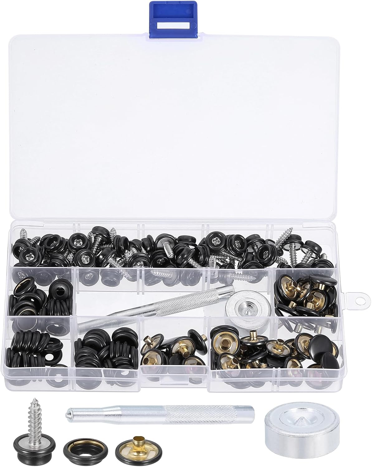 LinkMejor 50Pcs Canvas Snap Kit, Fastener Tool Marine Grade Boat Canvas Snaps Heavy Duty Snap for Furniture Canvas Tent Boats, Dark Bronze