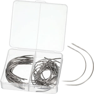 C Curved Needle, 50pcs - Nickel Plated Steel Wire C Type Needle for Weave with Plastic Box, Sewing Needles for Wig Making Crafts (2.5 Inch, 3 Inch)