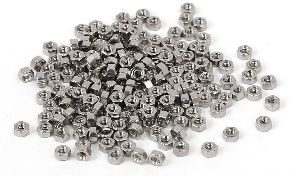 M1.4 x 1.5mm Nickel Plated Hexagon Hex Nuts Fasteners Silver Tone 200PCS