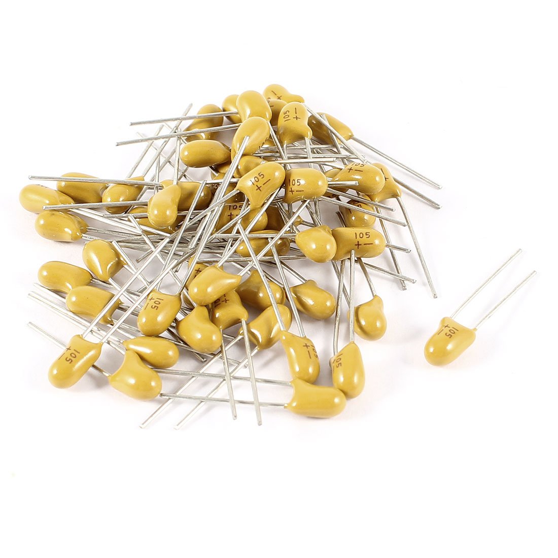 a14042900ux0357 50 Piece 1uF 50V 2 Pin Yellow Radial Dipped Tantalum Bead Capacitors
