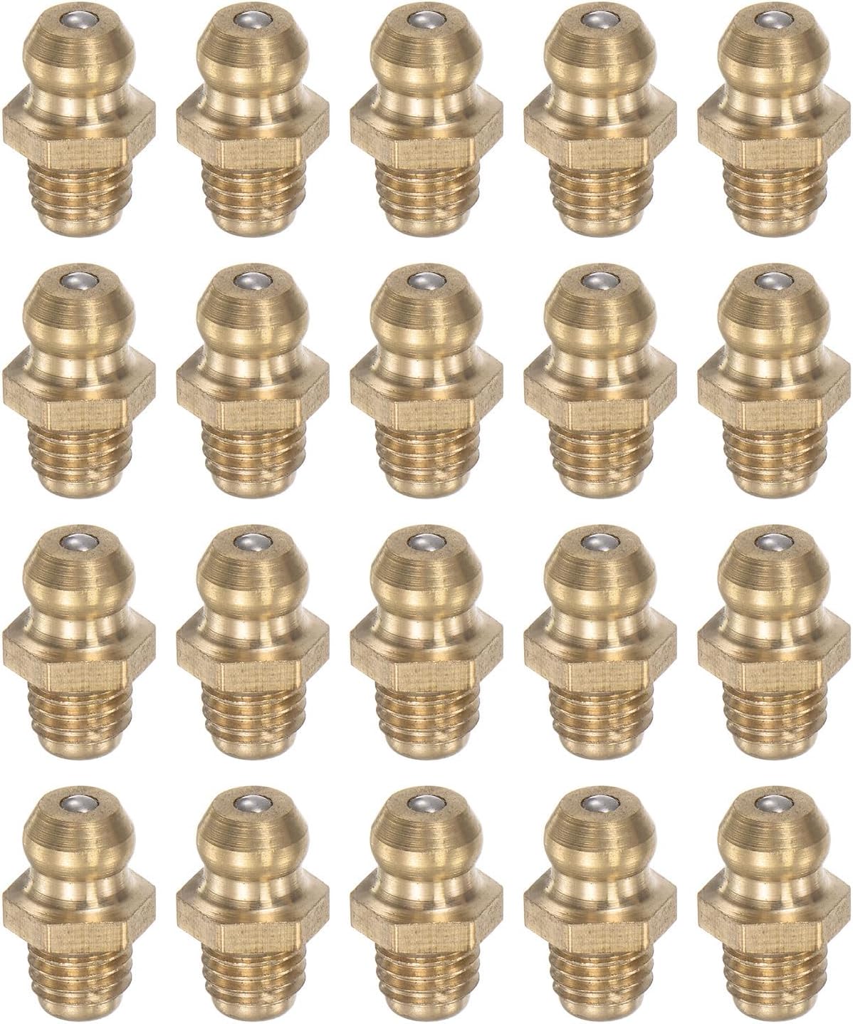 Brass Straight Grease Fitting 1/4"-28 Thread 8mm Width Hydraulic Grease Fitting Accessories, 20Pcs