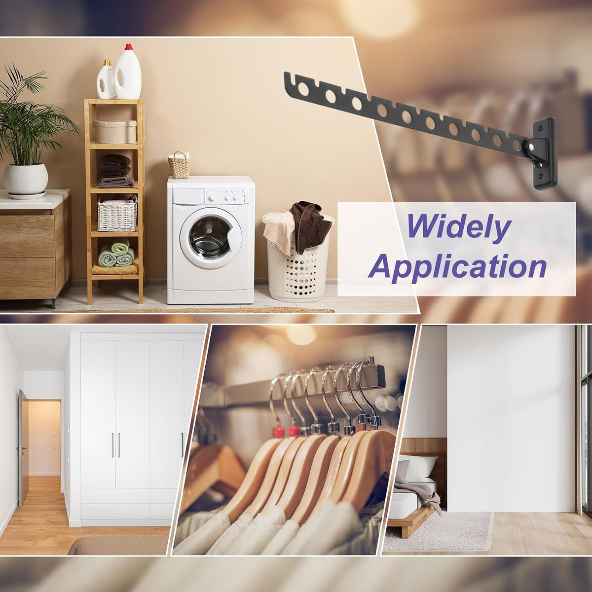 1 Pcs 14.76x1.3 Inch Wandmontage Kledinghaak, Opvouwbare Kledingdroger, Wasmachine Haak Droger Rack Kledinghaak voor Slaapkamer Badkamer Kledingkast, Zwart