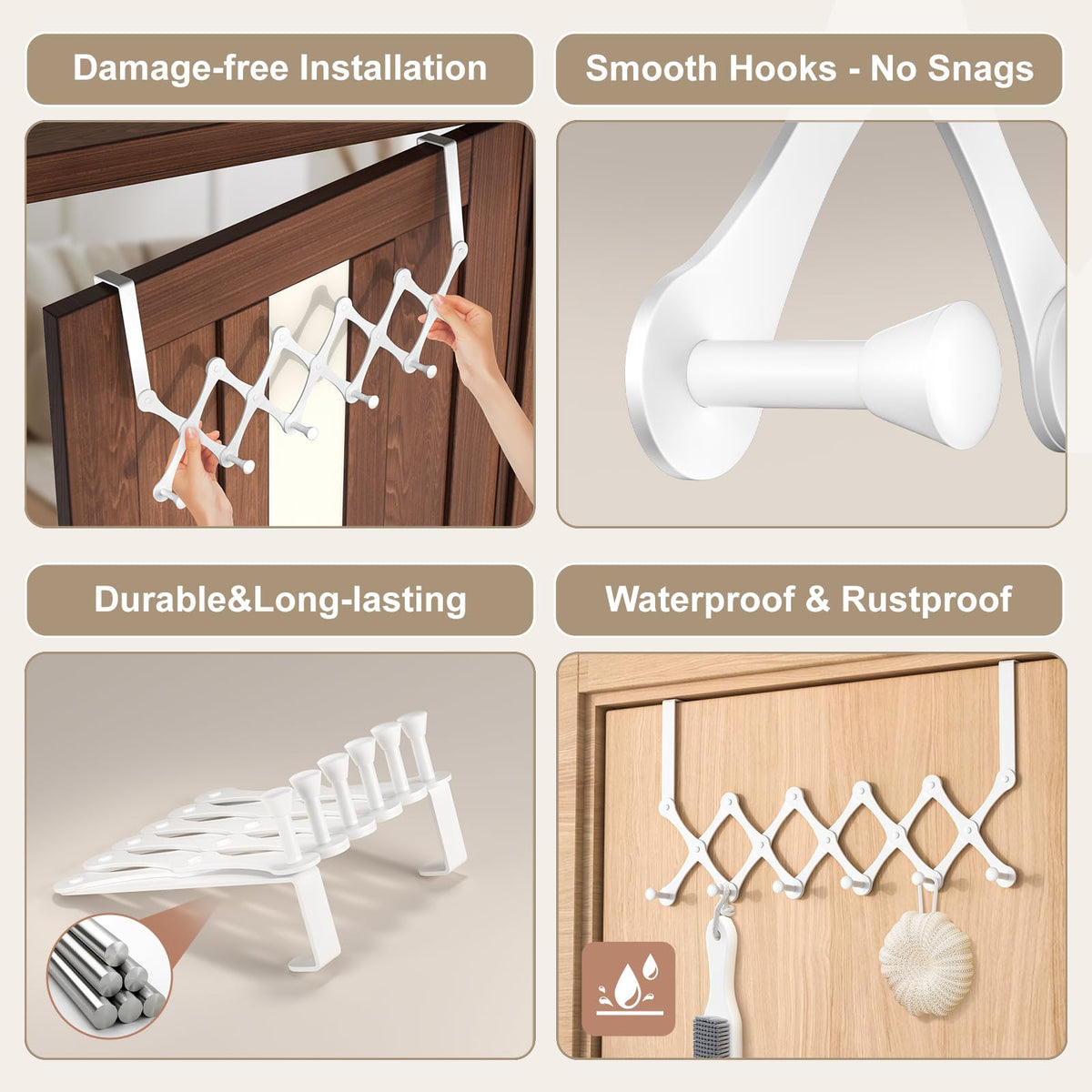 LinkMejor Expands Over The Door Hook Rack, Heavy Duty No Drill Hooks for Bathroom, Bedroom, Kitchen, Closet - Over The Door Hanger for Towels, Robes, Bags, Coats(Black)