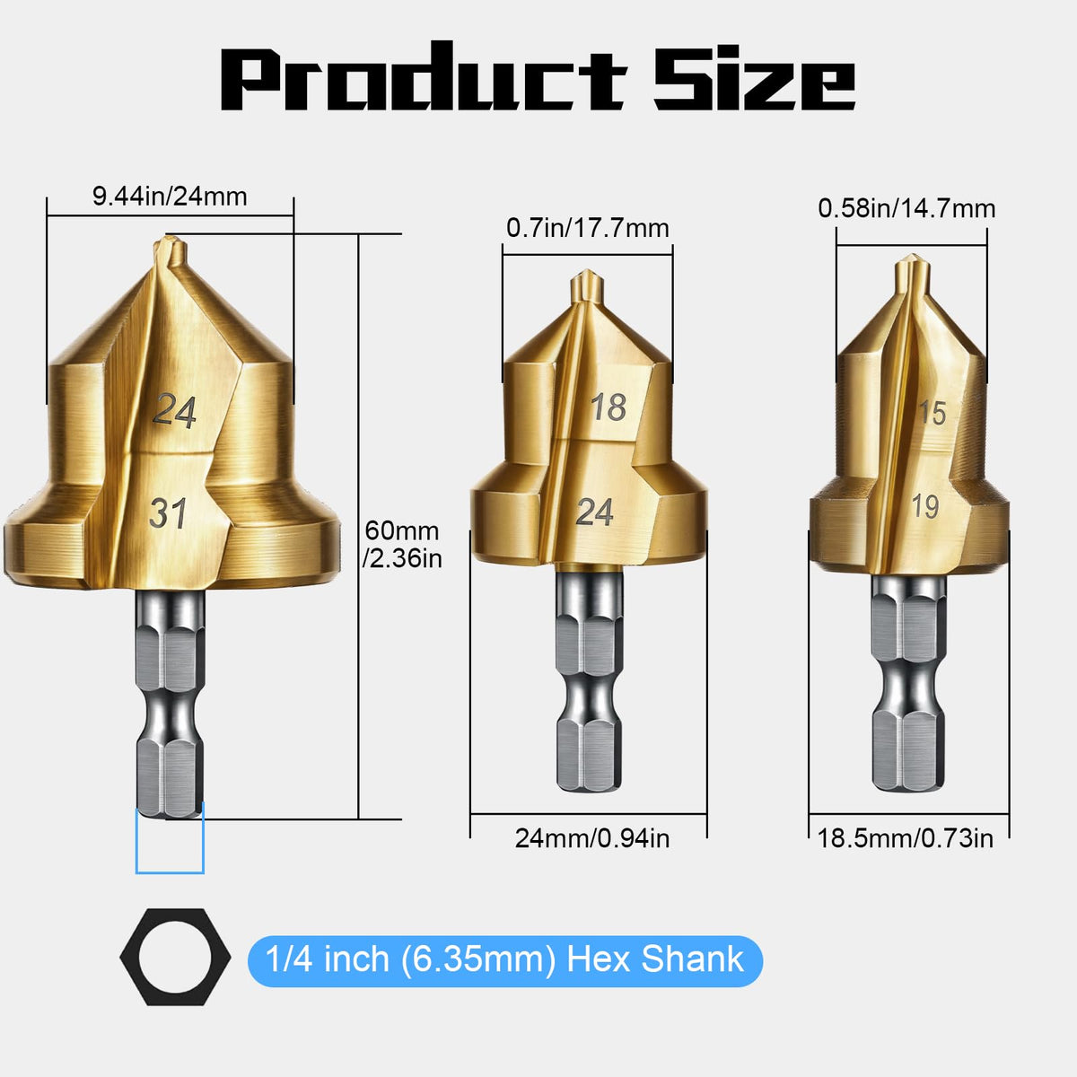 LinkMejor 3 Set Herramienta de Desbarbado de Tubería para Kit de Tornillo de PVC, 1/2”, 3/4”, 1”
