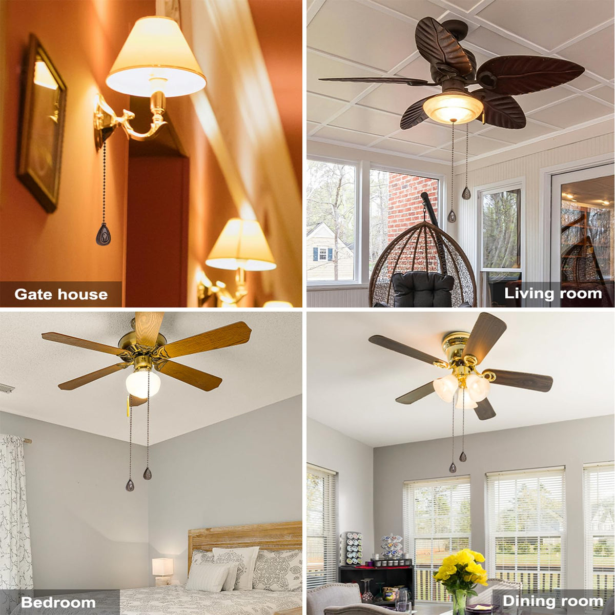 4 Pack Gebrondeerd Plafondventilator Trekkabel Verlenging, 12'' Decoratieve Lichtventilatoren Icoon