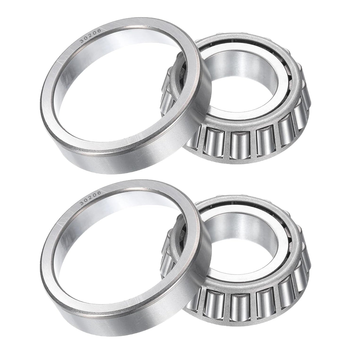 2pcs 30206 Tapered Roller Bearing Cone and Cup, 30mm Bore x 62mm OD x 17.5mm Thick, Chrome Steel Taper Bearing Set, ABEC-3