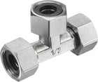 Pipe Fitting Tee G1/2 Female Thread 3 Way T Shape Swivel Nut Hose Connector Adapter, Nickel-Plated Copper