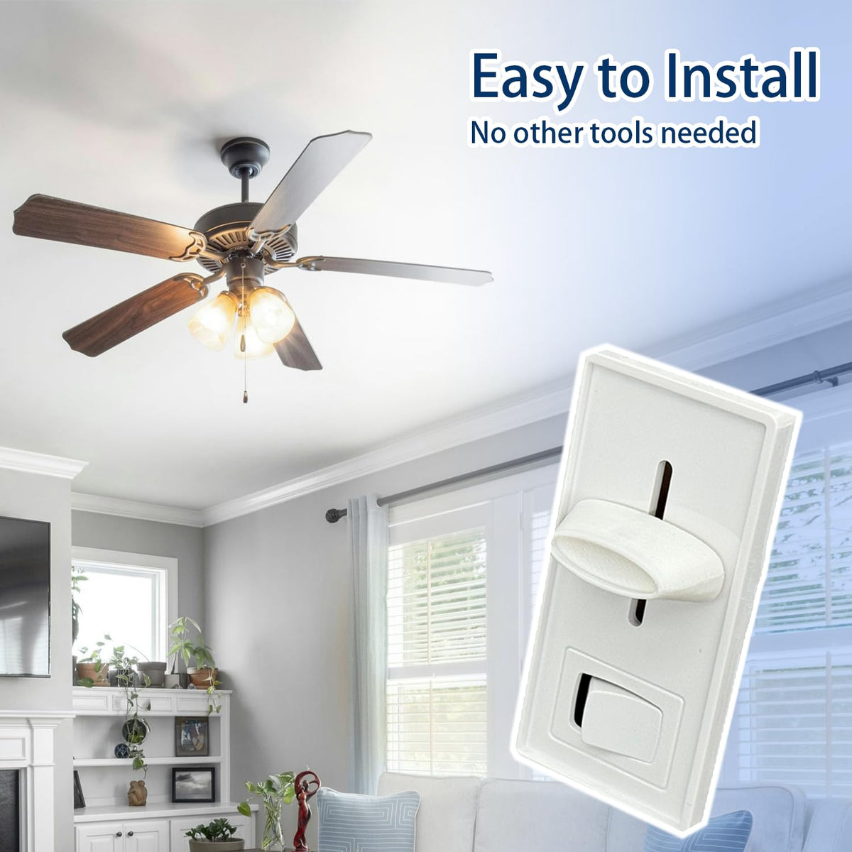 6stk Dimmer Switch Knapper, Erstatningsuniversal Dimmer Knap til Loftlys & Vægskift, PETG Material Split Slider, Hvid, Kompatibel med Lutron Skylark Fan Control