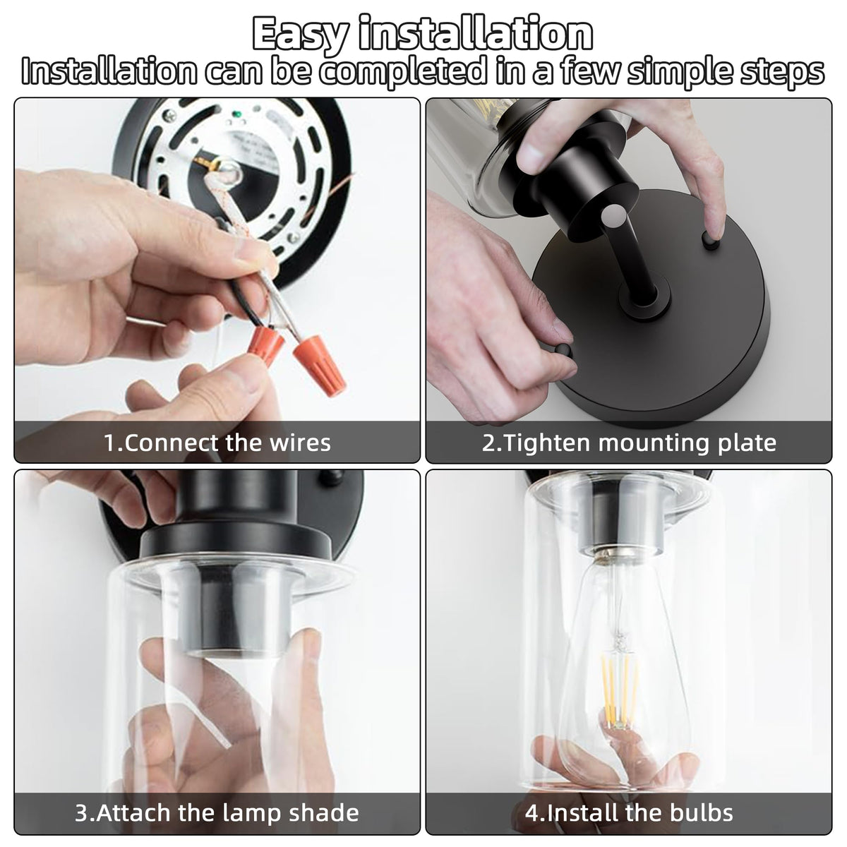 Luminária de Parede para Banheiro Moderna, Preto Matte
