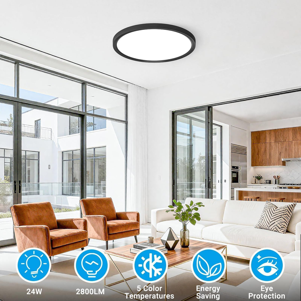 LinkMejor 2Pack 12 Pouces Lumière de Plafond Montée à Fleur avec LED, 5 Températures de Couleur