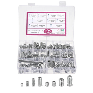 122Pcs Threaded Inserts Nuts, Carbon Steel Wood Insert Assortment Tool Kit Hex Socket Drive Wood Inserts Bolt Fastener Connector with Wrench, Silver