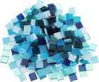 LinkMejor 500g/1.1lb Mixed Color Square Mica Mosaic Tiles, 700 Pcs Glitter Crystal Mica Mosaic Tiles Stained Mica Piece for DIY Art Crafts, Mixed Blue