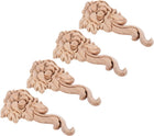 4pcs Rose Shape Wood Appliques Onlays Decorative Wood Carved Appliques for Furniture Bed Door Fireplace Decoration, 10.5cm Length