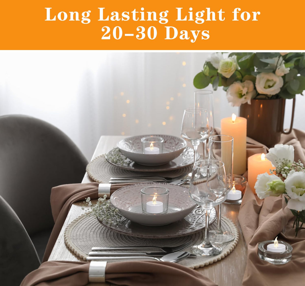 LinkMejor 24 Pack Tea Lights with Timer, Auto-On 6 Hours and Off 18 Hours