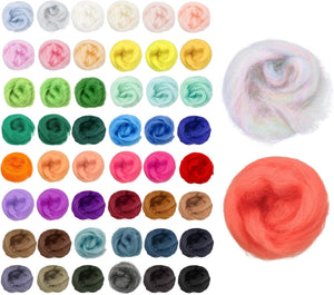 100 PCS Needle Felting Wool - 50 Colors Nature Fibre Wool Yarn Roving Needle Felting Hand for Wool Felting Yarn Supplies DIY Craft Materials, 3g/Pack