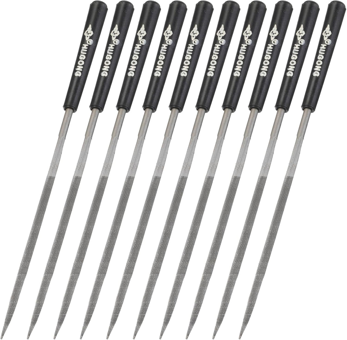 10Pcs Second Cut Steel Triangular Needle File W Plastic Handle, 3mm x 140mm