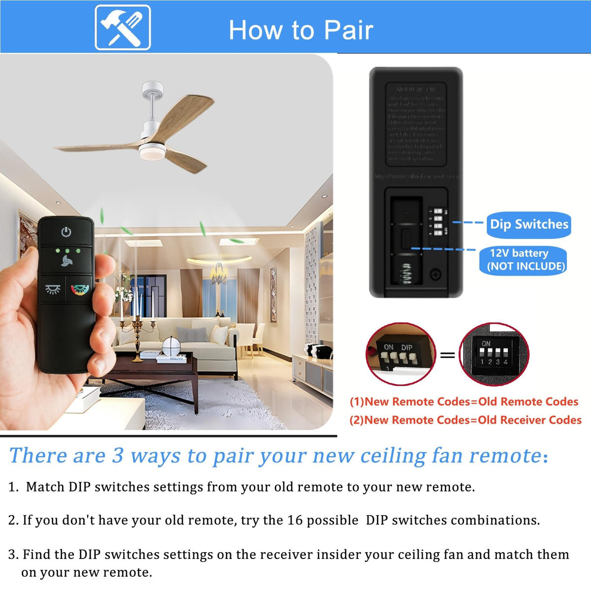 TX028C-S Ceiling Fan Remote Control Replacement for Hampton Bay