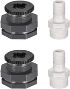 PVC Bulkhead Tank Adapter G3/4 Thread with Plug and 16mm OD Barbed Pipe Fitting for Rain Buckets Water Tanks 2 Set