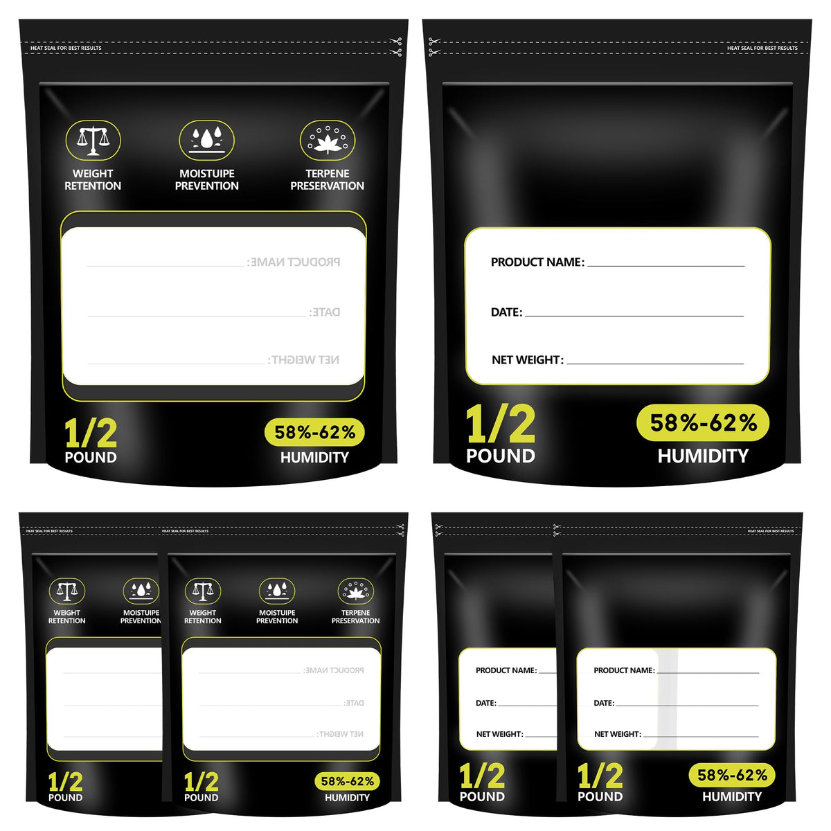 6 Pakke 8 Ounce Terpene Kurering- og Opbevaringsposer (1/2 Pund)