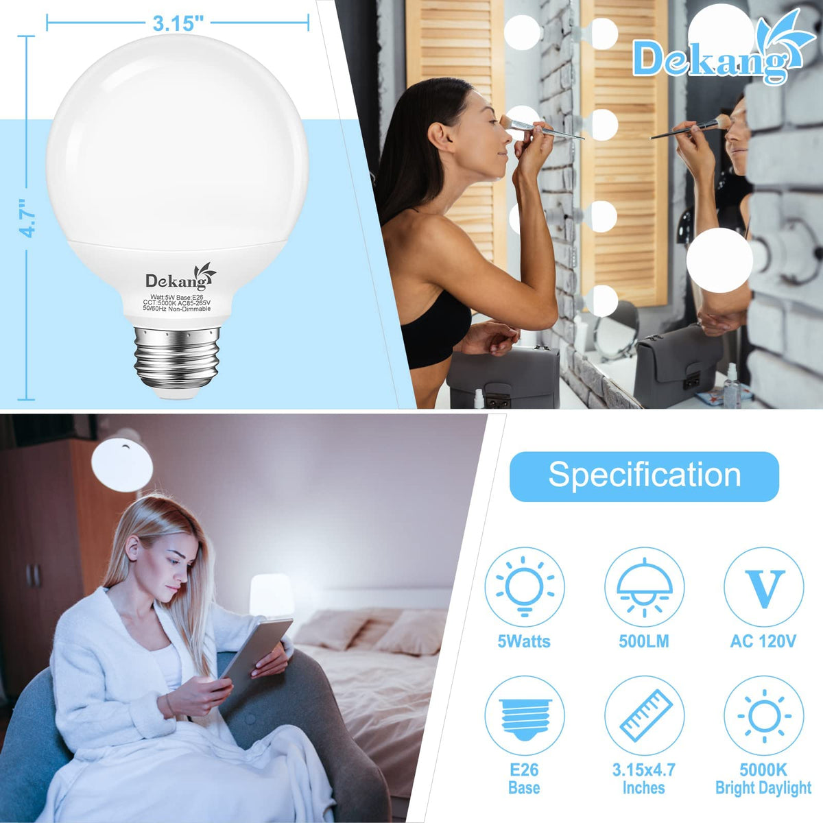 LinkMejor 20 Pack LED Gloeilampen 5000K Daglicht E26 fitting 60W equivalent