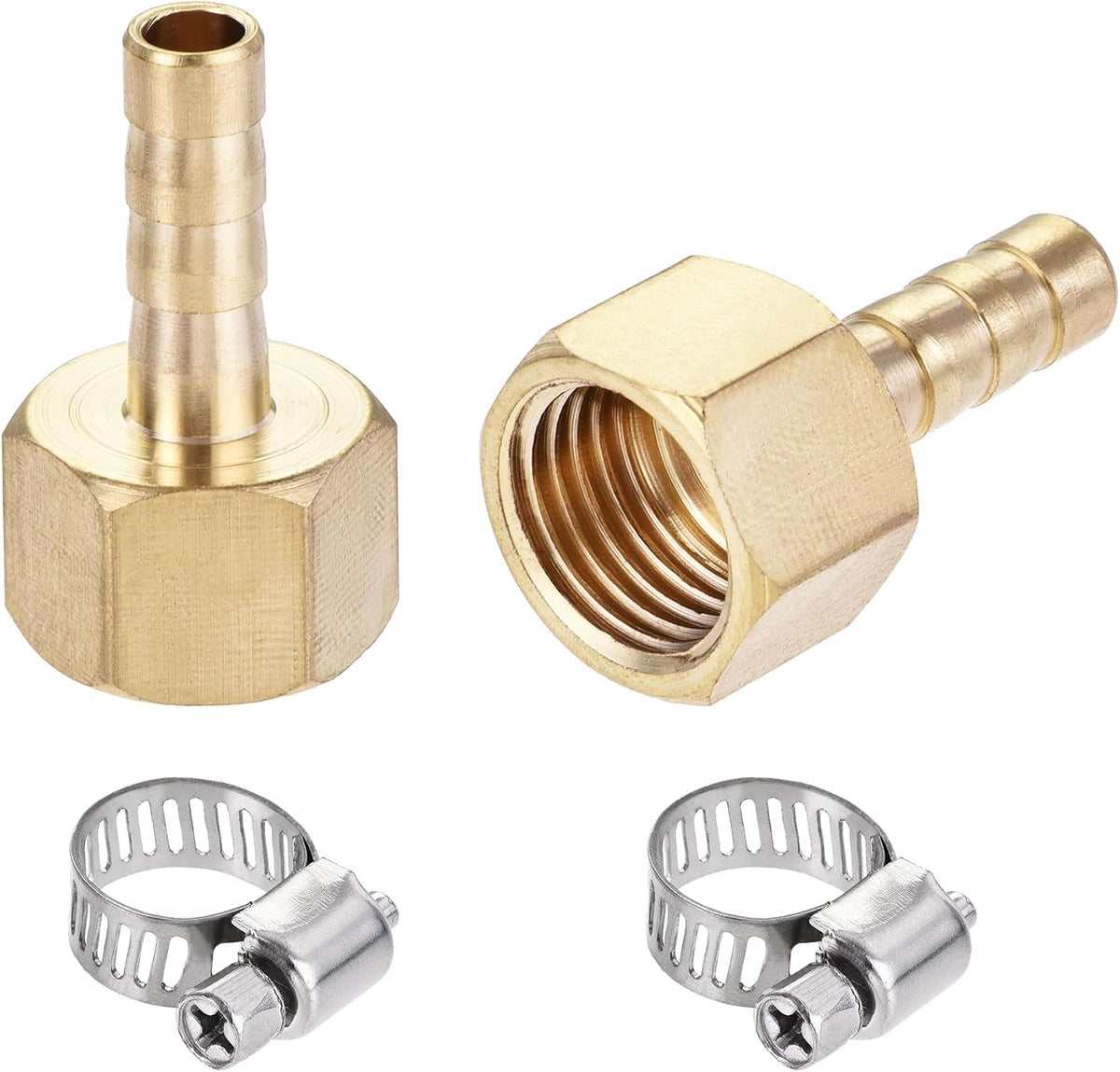 Brass Barb Hose Fitting Connector Adapter 6mm Barbed x G1/4 Female Pipe with 6-12mm Hose Clamp 2Set