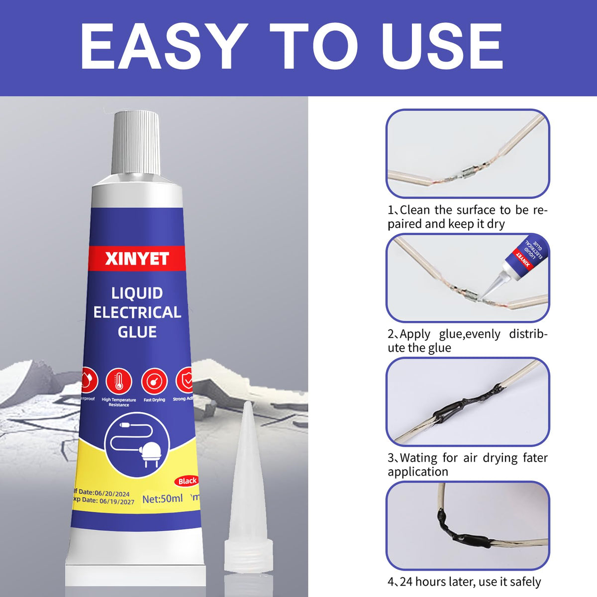 LinkMejor Nastro Elettrico Liquido, Nastro Elettrico Isolante con Colla, 50ml(Nero)