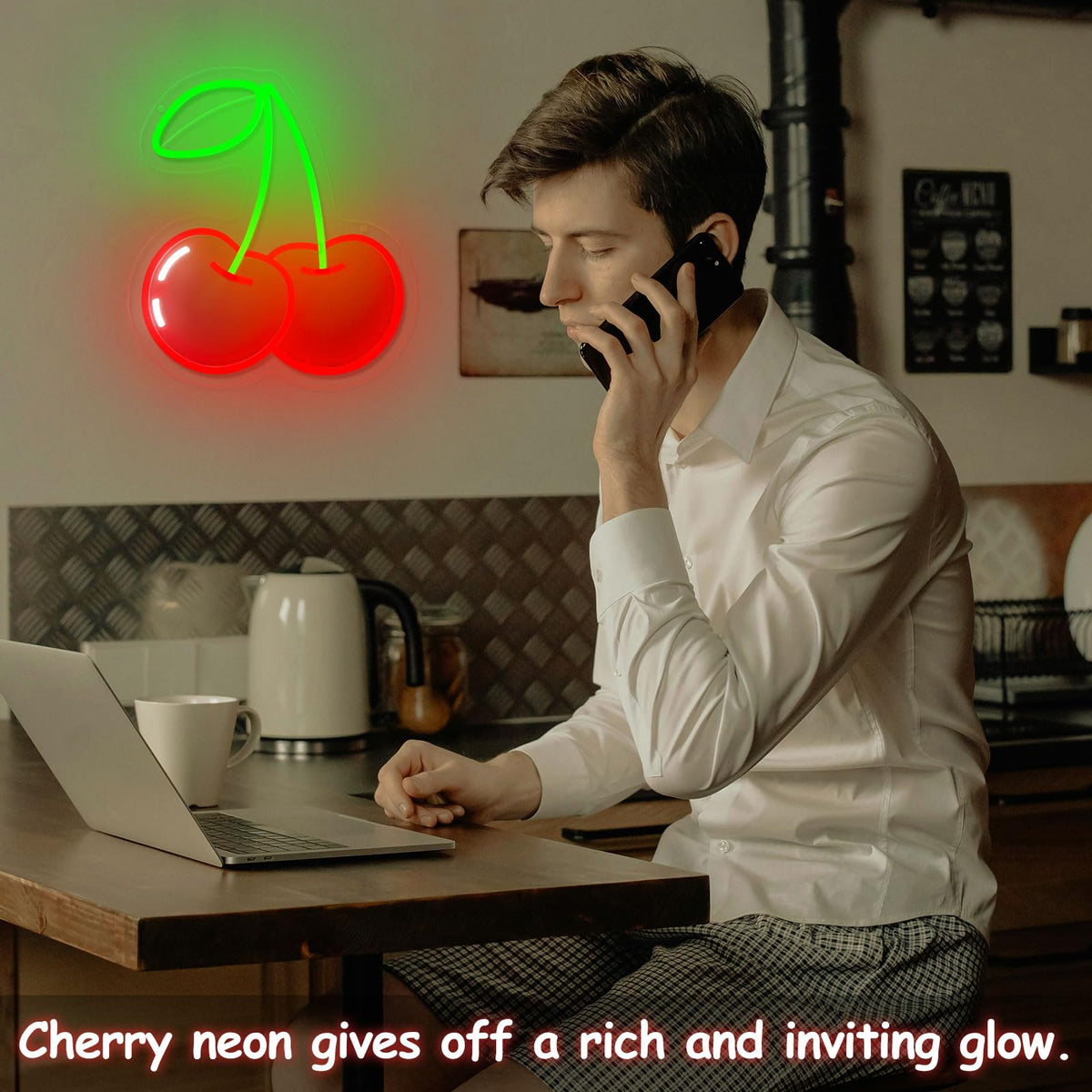 Segnaletta Neon di Ciliegia per Decorazione da Muro, Luci Neon di Ciliegia Stampate Rosse Regolabile