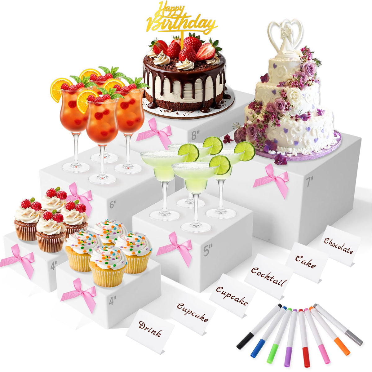 6 Pcs Acrylik Pemangkang Buffet dengan Mini Tanda dan Pemancar untuk Pertunjukan Party
