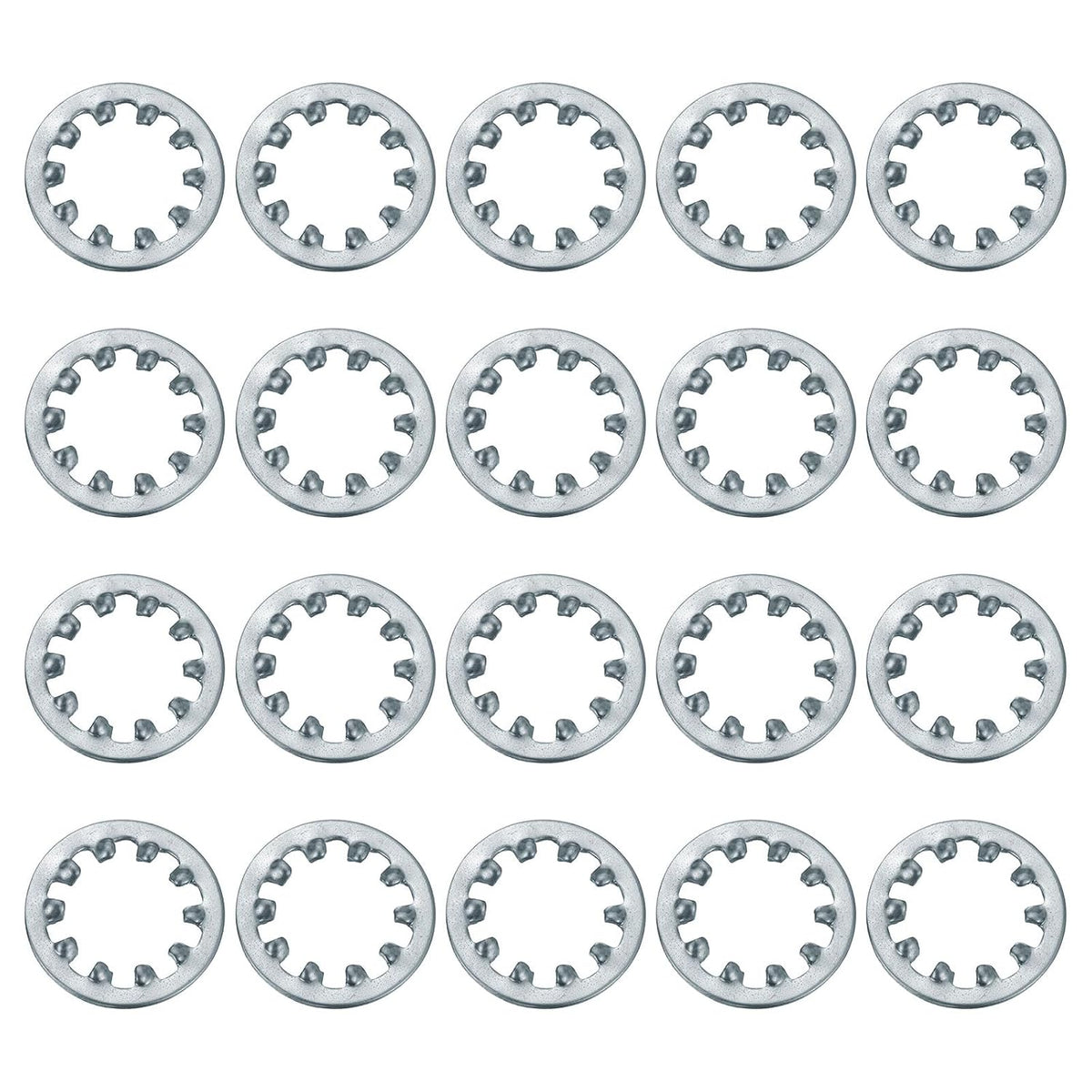20Pcs 7/16 Internal Tooth Lock Washer, Zinc-Plated Carbon Steel Multi-Tooth Star Washer Locking Fastener, Silver Tone