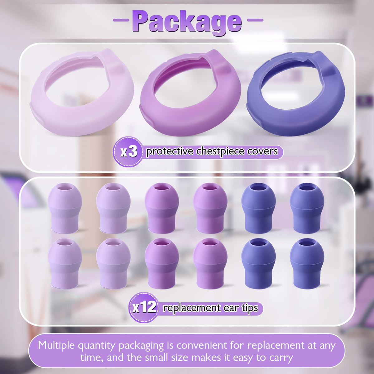 LinkMejor 3 Silicone Protective Cover & 12 Ear Tips Replacement, Purple