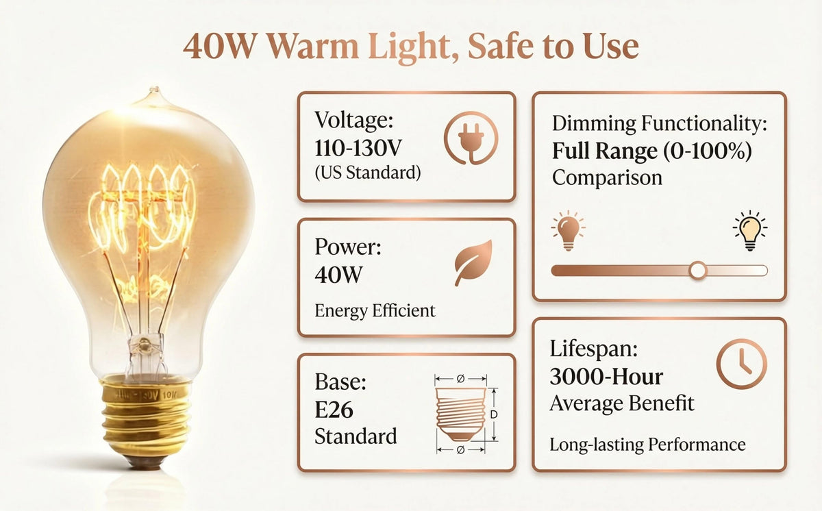 Edison Incandescent Bulb 40W A19 E26 120V 2200K Amber Dimmable 2-Pack