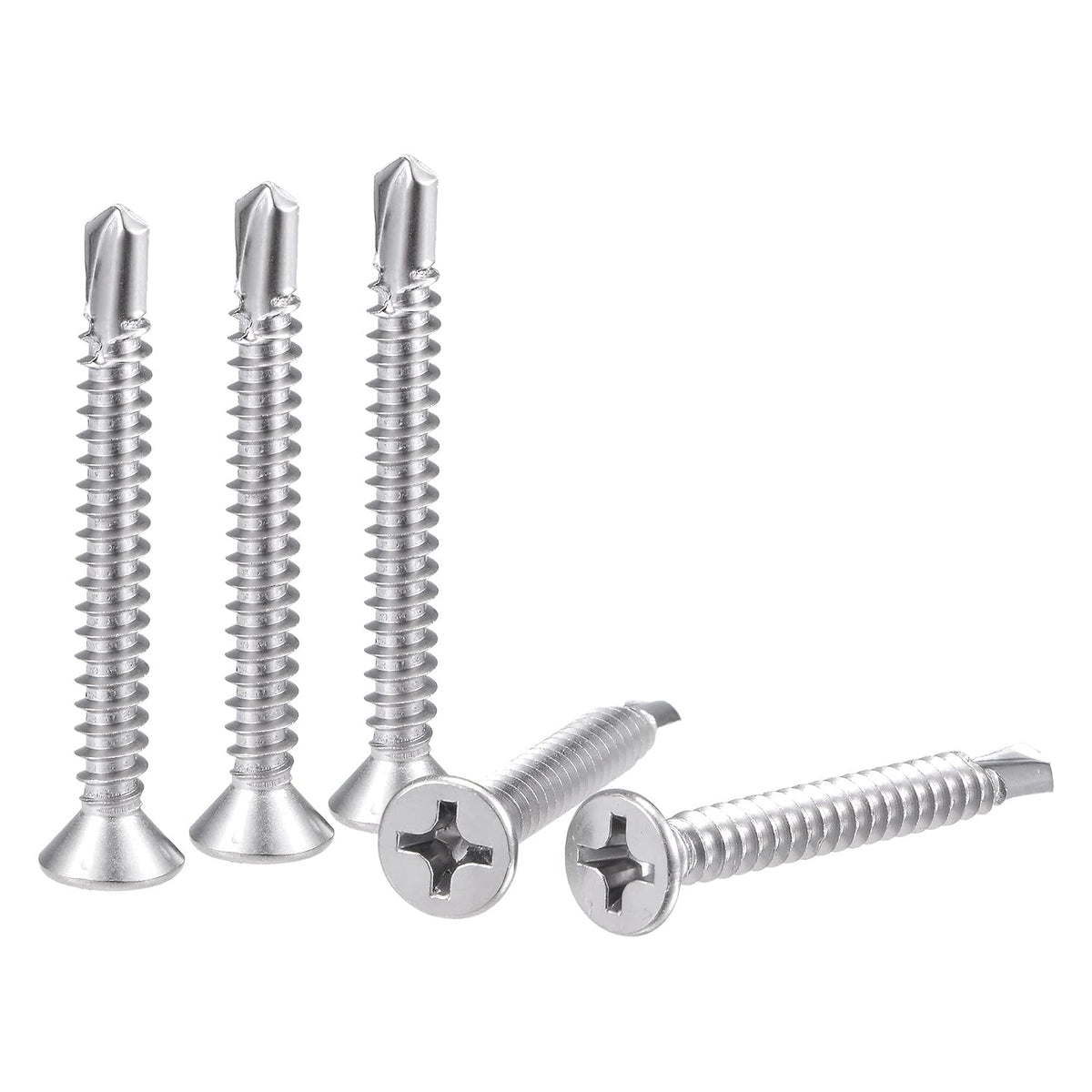 Phillips Head Self Drilling Screws, #12 x 1 47/64" 410 Stainless Steel Full Thread Sheet Metal Screw 100pcs