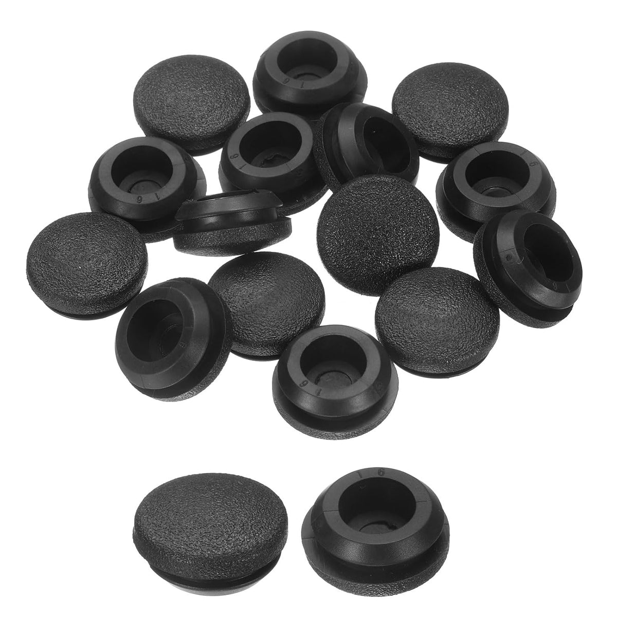 15pcs Silicone Rubber Hole Plugs, Arc Round Bottle Hole Stoppers for 16-17mm Inner Snap in Type Locking Plug Cover for Furniture Accessory, Black