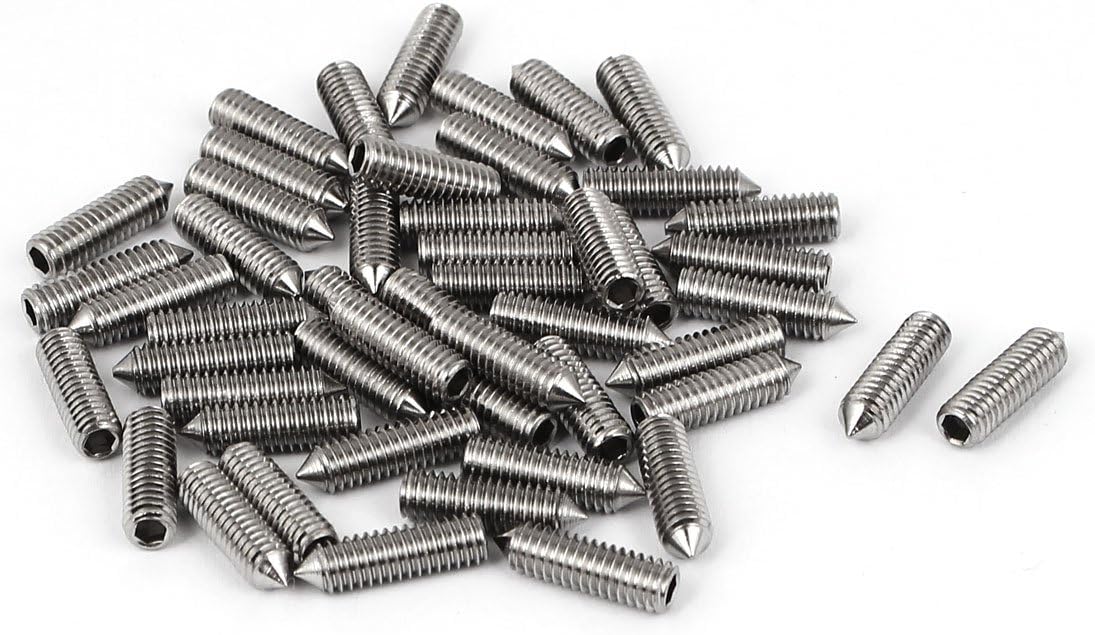 M4 x 14mm Cone Point Hex Socket Set Grub Screw Silver Tone 50 Pcs