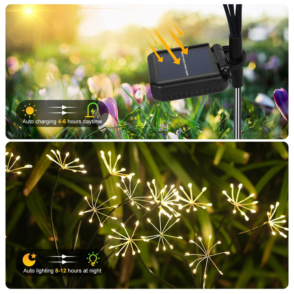 LinkMejor Oświetlenie Ogrodowe Solarnego 120 LED Dekoracyjne Światła Pirotechniczne 2-Pack Ciepłe