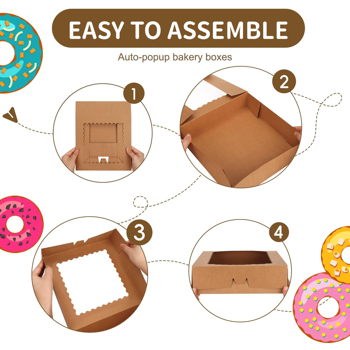 LinkMejor 5pcs Casse Auto-Popup per Pizza, 10x10x2.5 Casse da Panetteria con Finestra