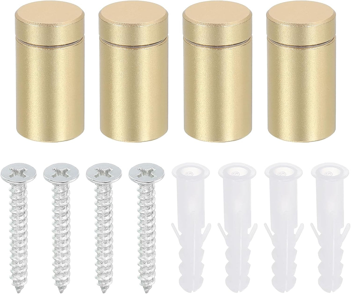 4 Pcs Standoff Screws, 1/2" x 0.93" Aluminum Advertising Screws Wall Standoff Mounts Hardware for Acrylic Picture Frame Glass Signs Hanging, Gold