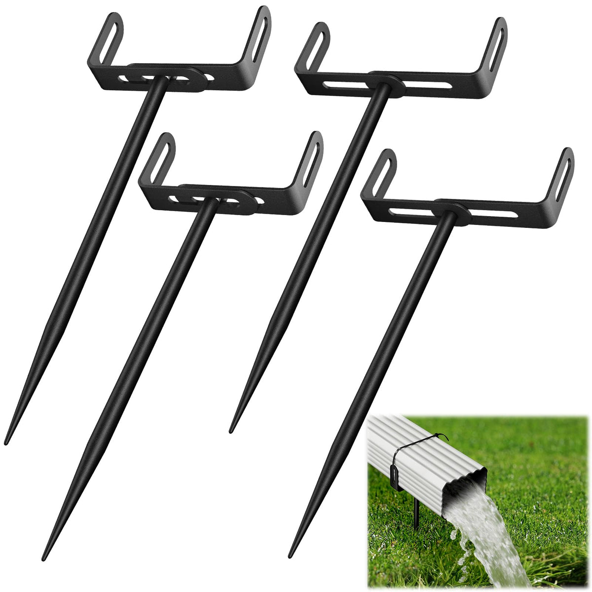 Avløpsbrakett,Storlastbar Størrelsesjusterbar Stormsikker Avløpsbrakett med Rustbeskyttende Belegg-Solidt Jernbygg,Stabil Støtte,Lett Montering,Til Hage,Gård & Industrikjønn (4-Pack Sort)