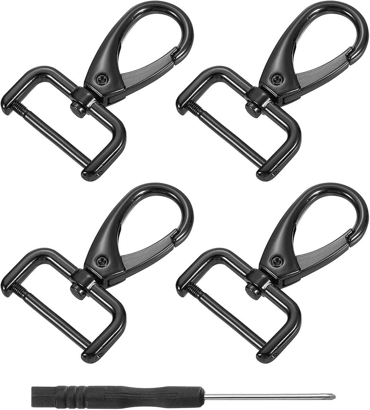 LinkMejor 4Pcs Swivel Clasps Hook, 25mm(1 Inch) D Ring Detachable Snap Hook Metal Lobster Claw Clasp Hook with Screwdriver for Purse Keychain DIY, Black