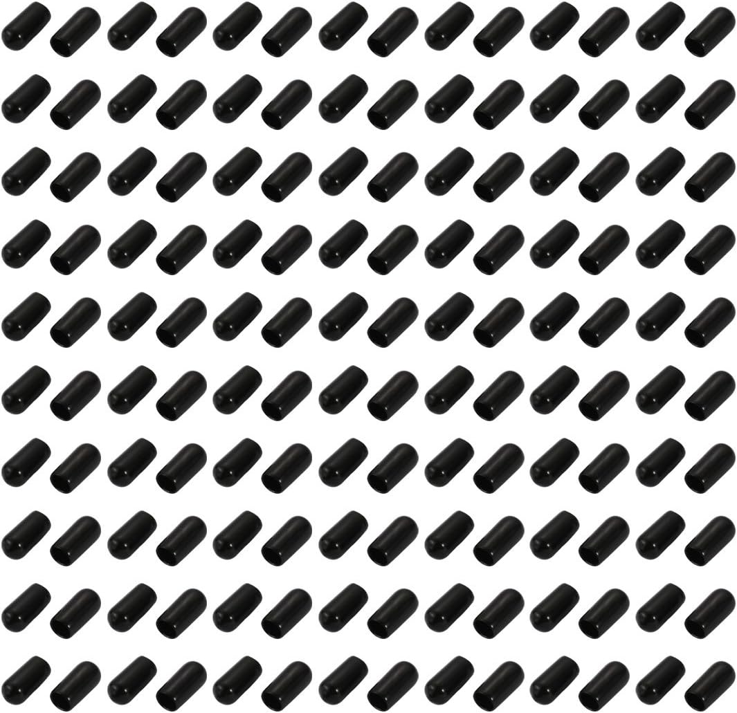 200Pcs 6mm Inner Dia PVC Flexible Vinyl End Cap Screw Thread Protector Black