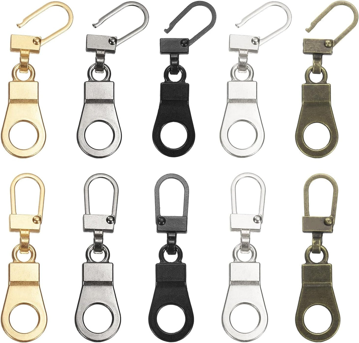 2Set Zipper Pull Replacement, 1-9/16 x 3/8 Pendant Detachable Tiny Zipper Replacement Slider for Sewing Bags, Coats, Jackets, Closed-End Pulls Replacing, 5 Color