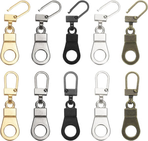 2Set Zipper Pull Replacement, 1-9/16 x 3/8 Pendant Detachable Tiny Zipper Replacement Slider for Sewing Bags, Coats, Jackets, Closed-End Pulls Replacing, 5 Color
