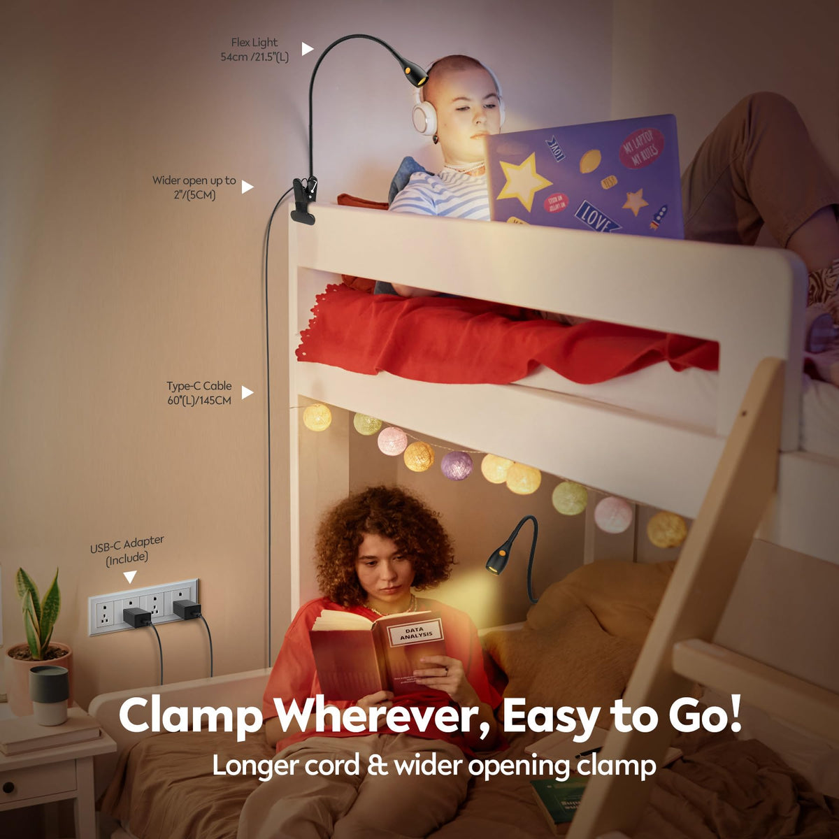 LinkMejor Lâmpada de Leitura Minimalista Clip-On, Interruptor de Cabeça do Encosto de Cabeça Lâmpada de Livro