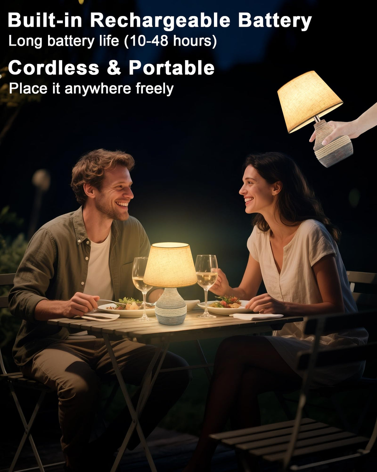 LinkMejor 10" H Small Rechargeable Cordless Ceramic Table Lamp, Coastal