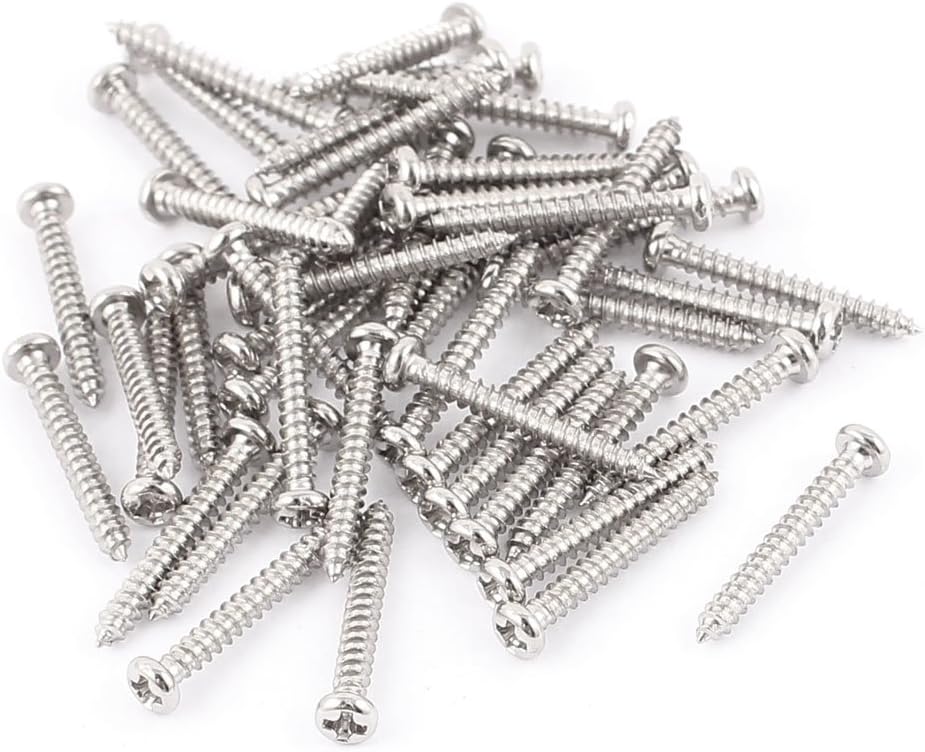 50 Pcs M2 X 15mm Stainless Steel Phillips Round Head Self Tapping Screws Bolts