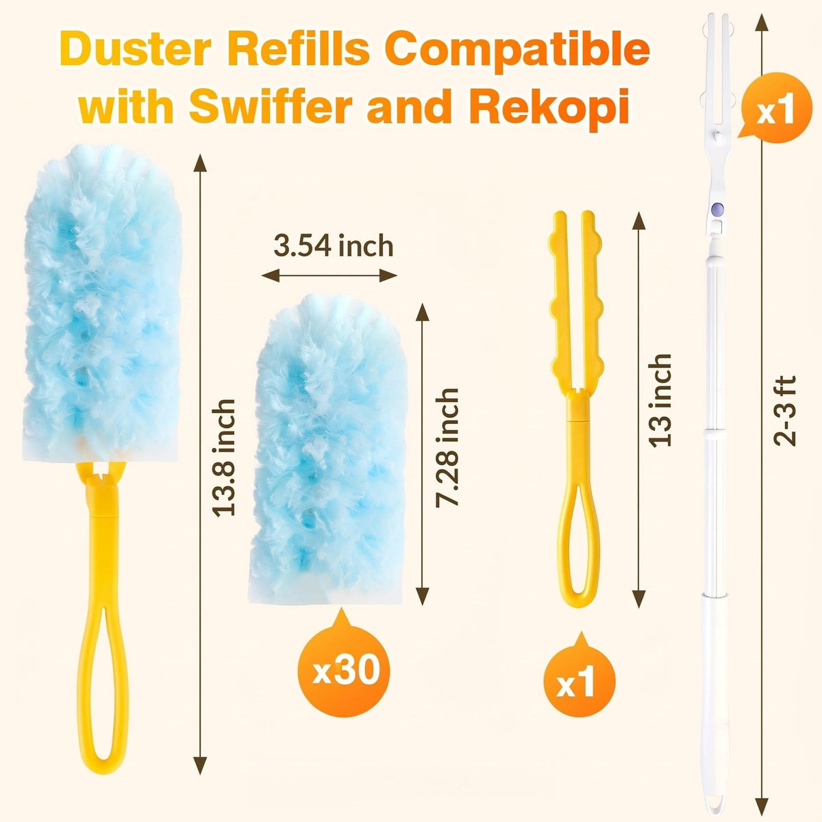 Duster Refills for Swiffer Duster med 3ft Extension Pole & Kort Grip 30ct