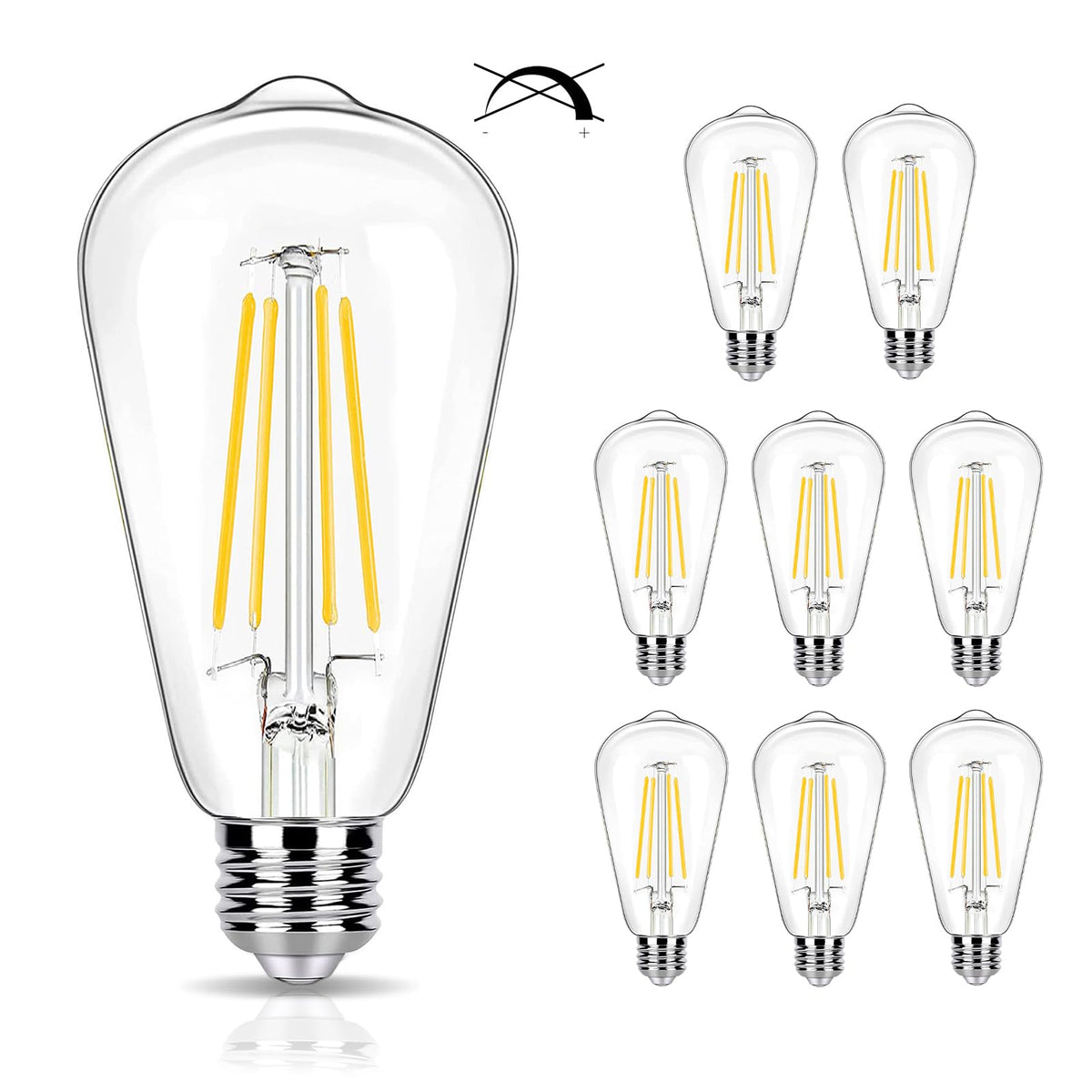 링크메이저 100W 대체 LED 에디슨 램프 4000K 쿨 화이트, 비드imming, 8 팩