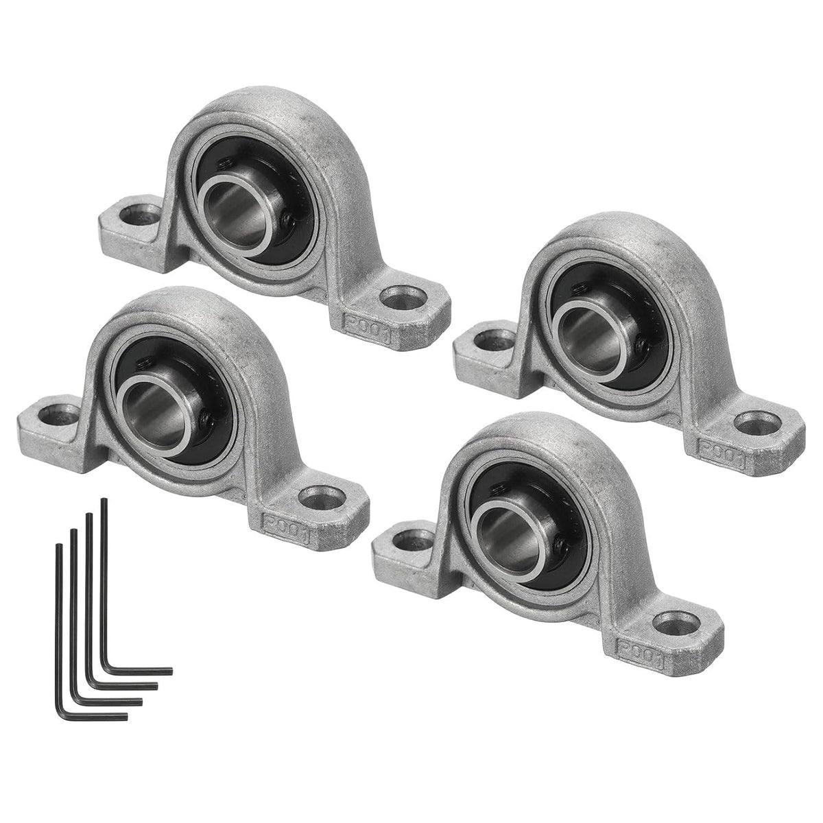 4pcs KP001 Flanged Pillow Block Bearings 12mm Bore, Zinc Alloy Self Aligning Flange Mounted Bearings