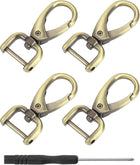 LinkMejor 4Pcs Swivel Clasps Hook, 15mm(0.6 Inch) D Ring Detachable Snap Hook Metal Lobster Claw Clasp Hook with Screwdriver for Purse Keychain DIY Craft, Bronze