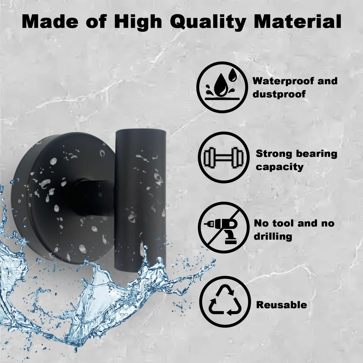 LinkMejor 2 Paires de Crochets à Supports de Suction Noirs Amovibles, Mattes, pour la Douche, en Acier Inoxydable SUS304